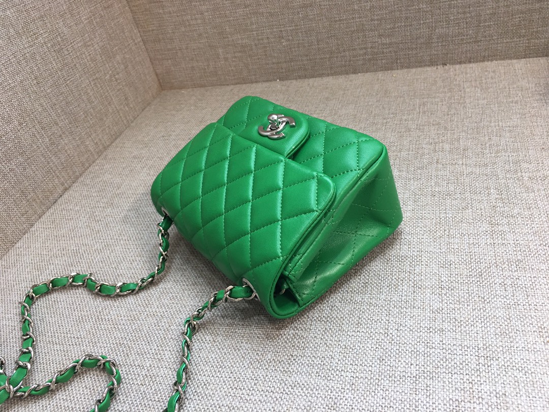 Mini Classic Flap Lambskin Bag A01115 Green/Silver